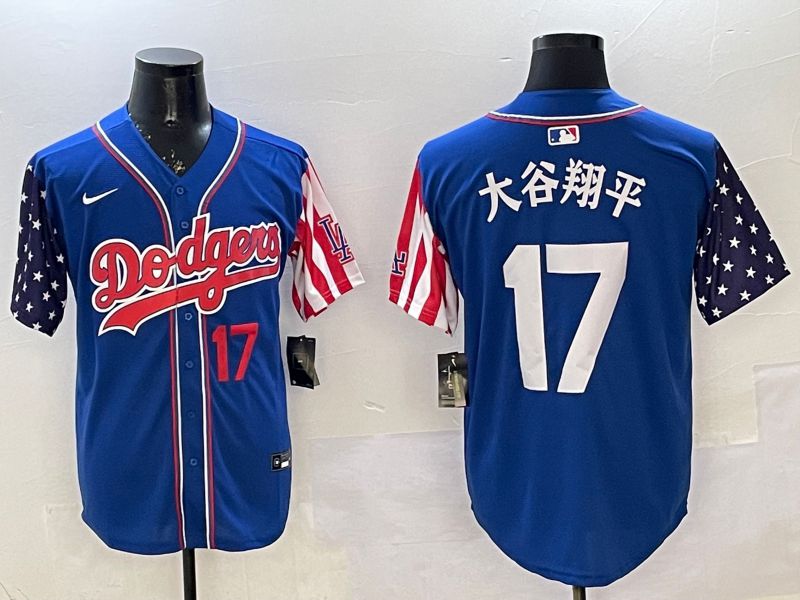 Men Los Angeles Dodgers 17 Ohtani Blue a generation of national flags Joint name 2025 Nike MLB Jersey style 19